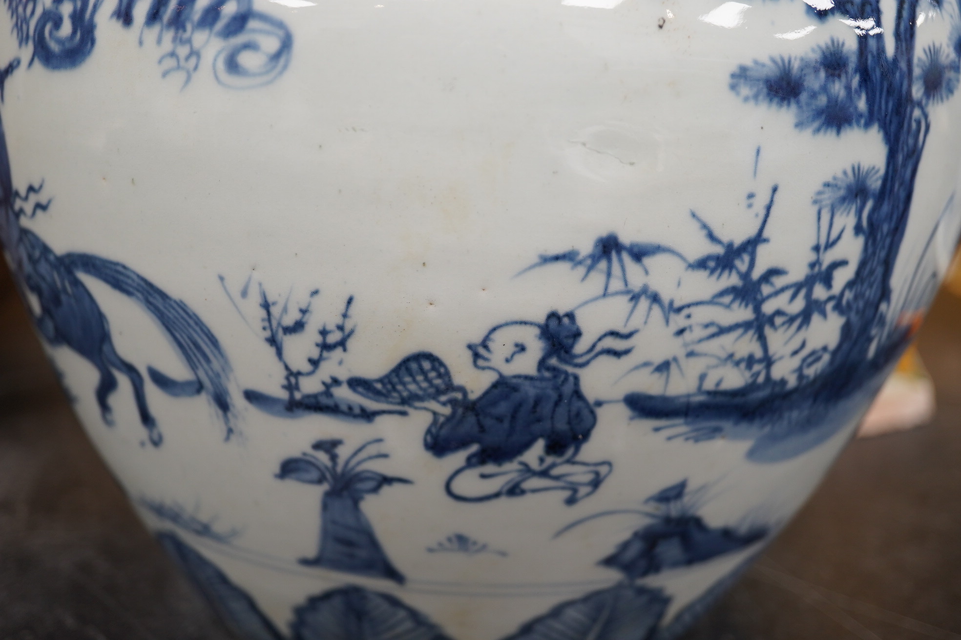 A Chinese blue and white ovoid jar, guan, Ming style